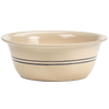 Handcrafted stoneware wash basin in cream with two blue stripes, made in USA, ideal for Home & Decor and Household Helpers collections.
