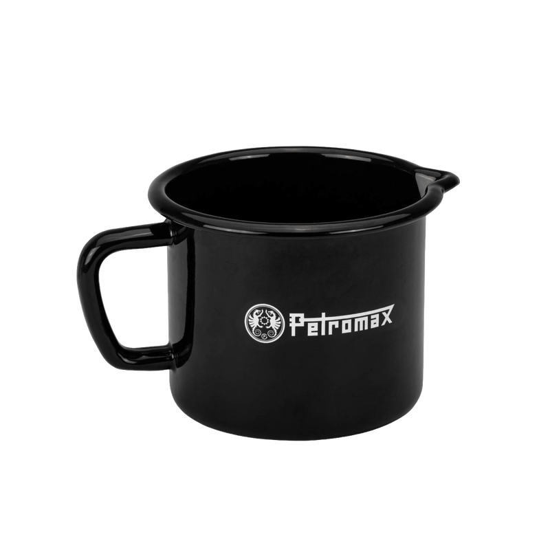 Black enameled steel milk pot with sturdy handle and pour spout, handcrafted for reliable outdoor use in Farm, Garden & Tool, Kitchen & Food, Camping, Cookware, Pots and Pans, and Best Sellers collections.