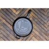 Handcrafted cast iron skillet with embossed American flag and "Made in America" text, featuring natural seasoning and superior heat retention, ideal for Kitchen & Food, Cookware, Cast Iron, USA Made, Best Sellers, and Promo Eligible collections.