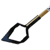Push-pull garden hoe with a sharp serrated steel blade and long ash wood handle, handcrafted in the USA, ideal for farm, garden, and lawncare tasks.