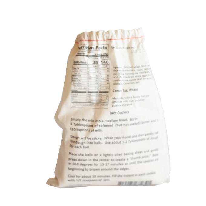 Cotton bag containing handcrafted cookie mix with printed nutritional facts and baking instructions, ideal for Kitchen & Food, Pantry, Dry Goods and Mixes, Best Sellers, and Promo Eligible collections.