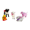 Set of five handcrafted felted farm animals including a pig, rabbit, sheep, duck, and dog made from pure wool fleece with colorful yarn accents from USA Made children's crafts.