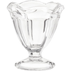 Handcrafted clear glass footed sherbet bowl made in USA with a vintage scalloped rim, perfect for serving ice cream, yogurt, or fresh fruit, featured in Kitchen & Food and Dinnerware collections.