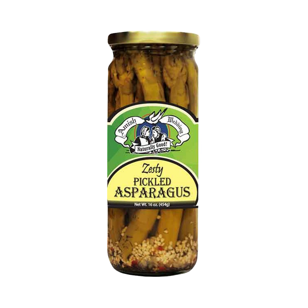 Glass jar of handcrafted pickled asparagus spears with zesty seasoning, made in USA, perfect for Kitchen & Food, Pantry, USA Made, and Best Sellers collections.