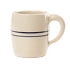 Handcrafted stoneware mug with a large barrel shape and simple blue stripes, made in the USA, perfect for brewing coffee or tea, featured in Kitchen & Food and Dinnerware collections.