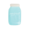 Light blue ceramic spoon rest shaped like a mason jar with raised lettering and a white lid, designed to keep countertops clean in Kitchen & Food and Kitchen Accessories collections.