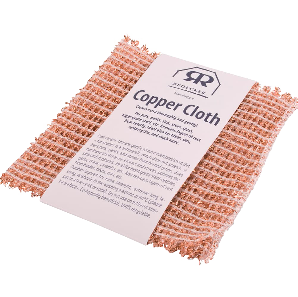 Woven copper cloth designed to clean and shine pots, pans, glass, and metal surfaces gently without scratching, ideal for household cleaning and kitchen textiles collections.