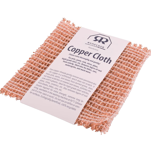 Woven copper cloth designed to clean and shine pots, pans, glass, and metal surfaces gently without scratching, ideal for household cleaning and kitchen textiles collections.