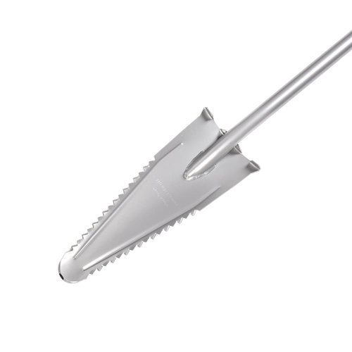 Handcrafted mini serrated shovel with a steel blade and long handle, designed for precise digging in farm, garden, and cultivating tasks, featured in Best Sellers and Garden Accessories.