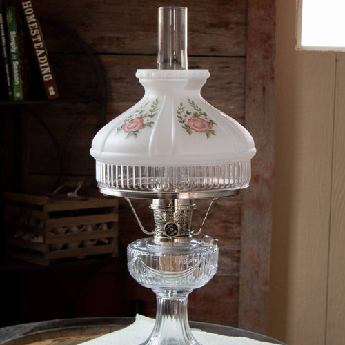 10" glass lamp shade with soft white finish featuring hand-painted red roses and green leaves, designed to gently diffuse light, ideal for Lamps & Lighting, Parts and Accessories, Lamp Shades, Best Sellers, and Promo Eligible collections.