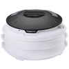 Compact electric food dehydrator with stackable white nesting trays and a black vented top, designed for easy storage and use in Kitchen & Food, Food Preservation, and Drying collections.