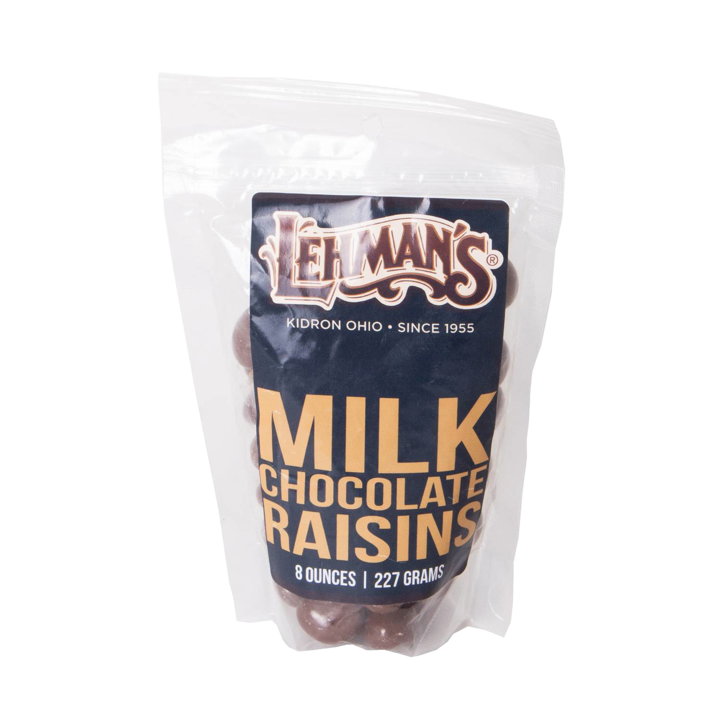 Clear resealable pouch of handcrafted milk chocolate covered raisins, made in USA, ideal snack from Kitchen & Food, Snacks and Sweets, Candy, USA Made, Best Sellers, and Promo Eligible collections.