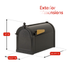 Handcrafted black mailbox with gold flag, featuring a classic curved design and textured finish, sized for residential use, ideal for Home & Decor and USA Made collections.