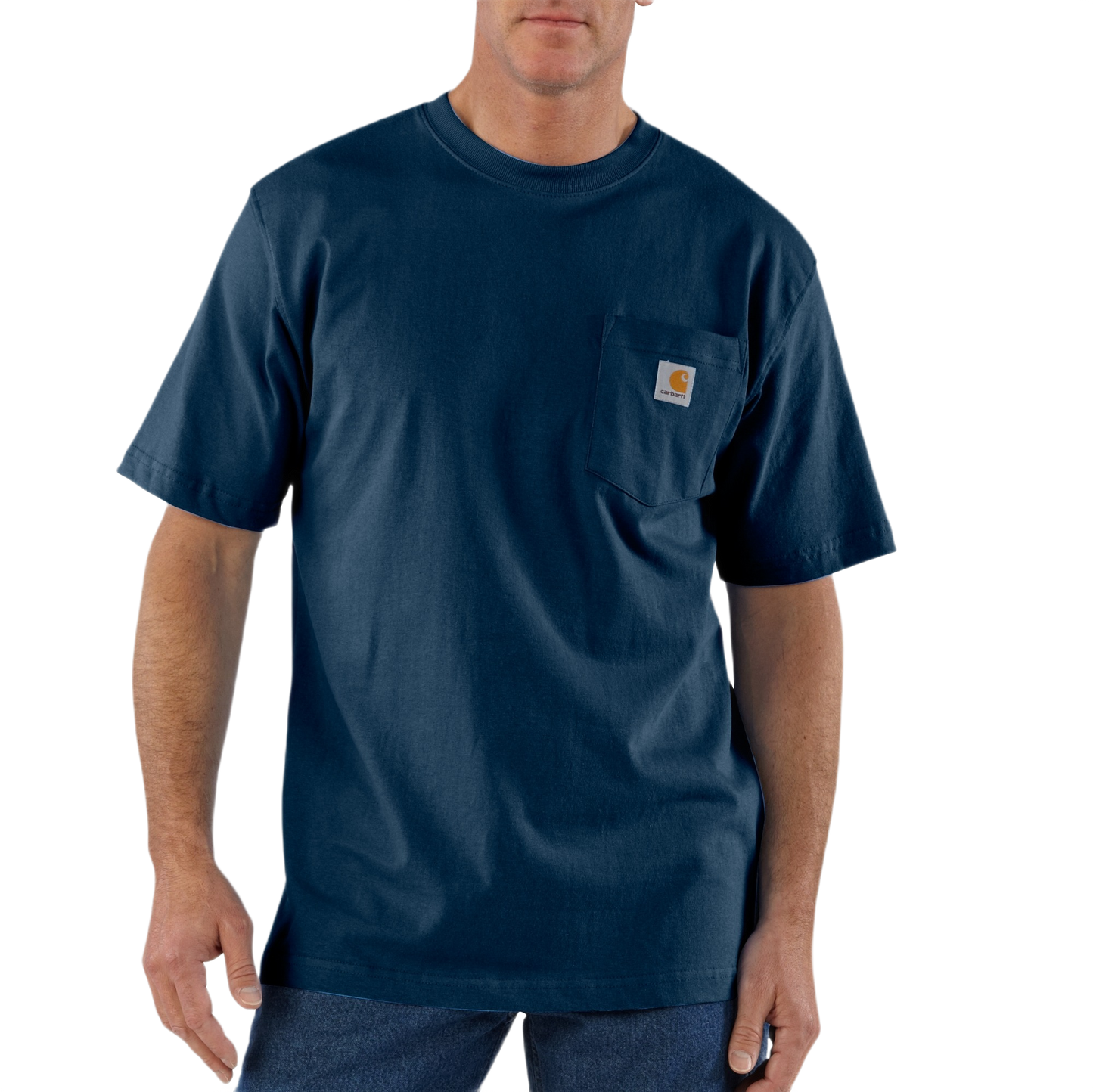 Handcrafted heavyweight cotton short-sleeve t-shirt in deep navy with rib-knit crewneck and chest pocket featuring a small logo patch, crafted for Health & Wellness, Clothing and Accessories, Best Sellers, and Promo Eligible collections.