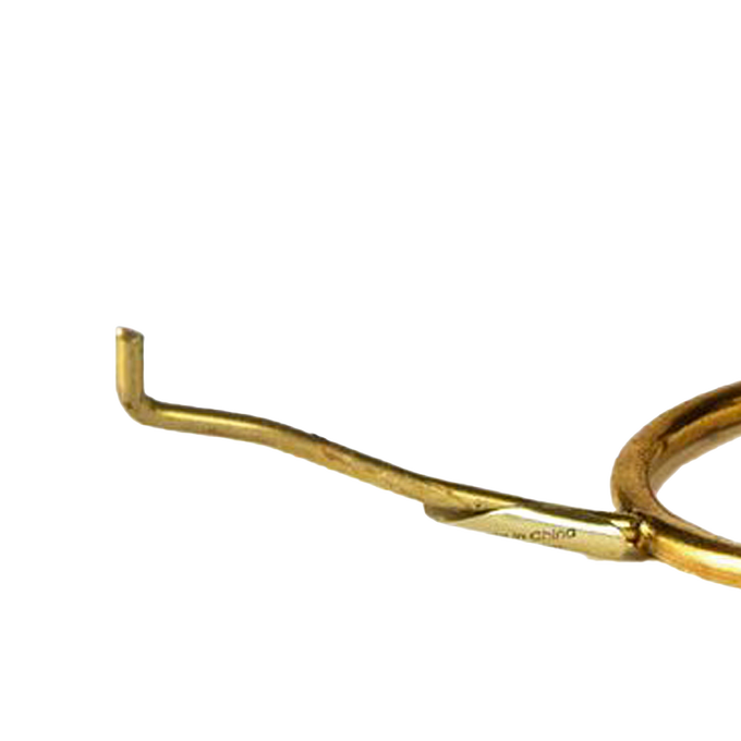 Close-up of a solid brass tripod arm with a curved tip, designed to support lamp shades, featured in Lamps & Lighting, Parts and Accessories, Shade Rings and Holders, Best Sellers, and Promo Eligible collections.