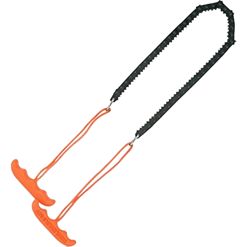 Compact 21-inch pocket chain saw with bright orange ergonomic handles and black cutting chain, designed for quick limb cutting, ideal for camping, wood cutting, and USA made tool collections.