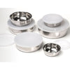 Set of six lightweight stainless steel nesting bowls with clear plastic lids, designed for durable food storage and versatile use, ideal for Kitchen & Food, Storage and Serving, Best Sellers, Promo Eligible collections.