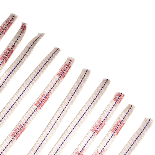 Handcrafted cotton flat wicks with distinct colored center stitching, designed for reliable fuel flow in oil lamps, ideal for Farm, Garden & Tool, Lamps & Lighting, and Emergency Supplies collections.