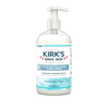 Clear pump bottle of fragrance-free Kirk's Odor Neutralizing Hydrating Hand Wash, made in USA, moisturizing with coconut oil and aloe vera, featured in Health & Wellness and Grooming collections.
