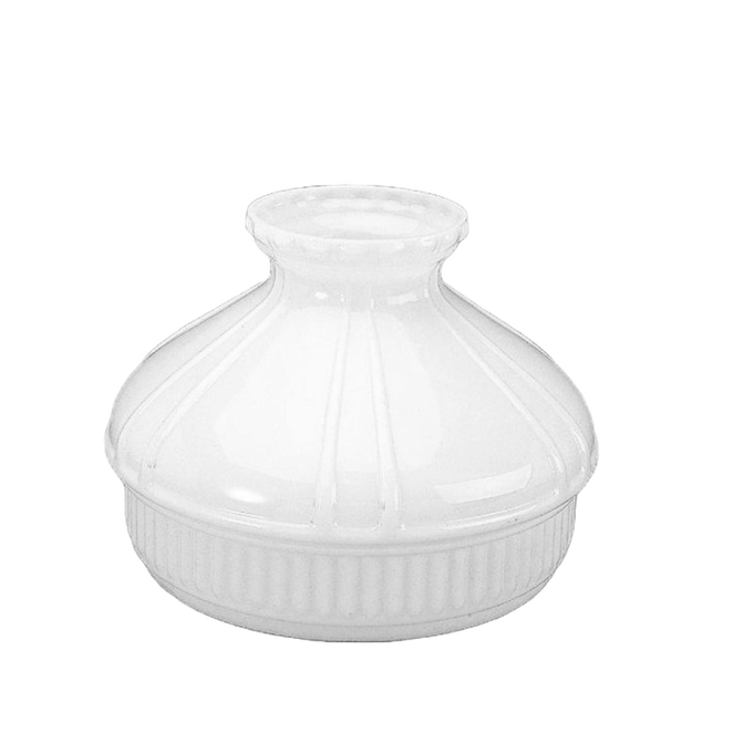 Handcrafted opal white glass oil lamp shade with molded vertical lines, designed for lamps and lighting, lamp shades, and parts and accessories collections.