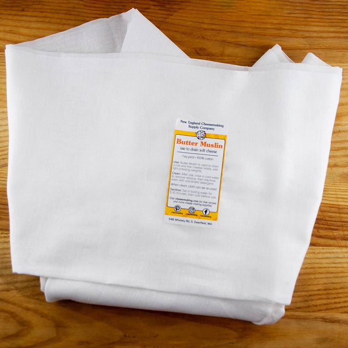 Heavy-duty fine butter muslin made of tightly woven 100% cotton, ideal for draining soft cheeses, featured in Kitchen & Food, Specialty Equipment, and DIY Cheese and Yogurt collections.