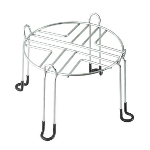 Round stainless steel stand with rubber-capped legs designed to elevate gravity water filters, providing durable support and easy access in Appliances, Emergency Supplies, and Water Heating collections.