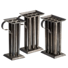 Three handcrafted tin molds with multiple cylindrical compartments and sturdy handles, designed for creating sharp-tapered candles, ideal for Lamps & Lighting, Candles and Candlemaking, and Candlemaking Supplies collections.
