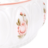 Handcrafted pink rose pattern on a glass oil lamp shade section, featuring soft green leaves and scalloped design, suitable for lamps & lighting and lamp shade collections.