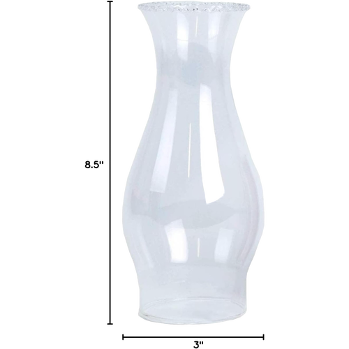 Clear crimp top glass oil lamp chimney with a 3-inch base, designed for lamps and lighting, parts and accessories, chimneys and globes, featured in best sellers and promo eligible collections.