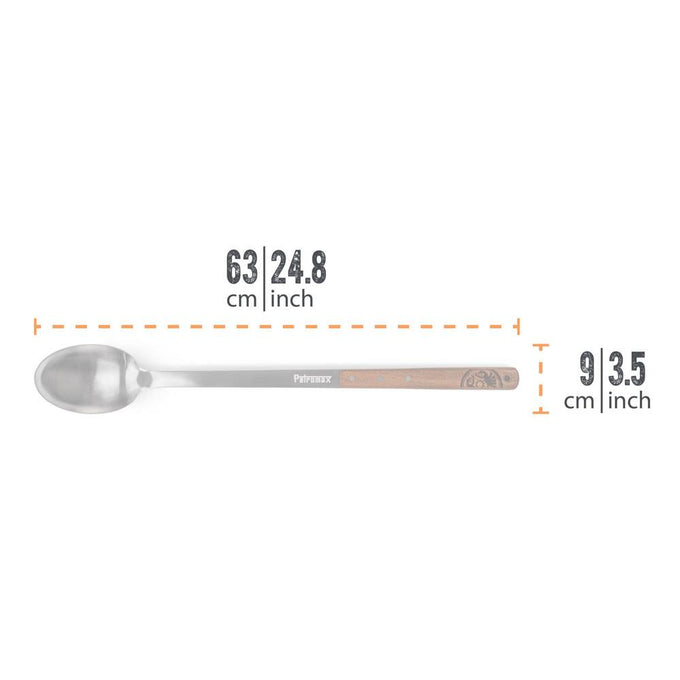 Handcrafted long serving spoon with a durable stainless steel bowl and a smooth walnut handle measuring 63 cm, designed for Farm, Garden & Tool, Kitchen & Food, Camping, Storage and Serving, Best Sellers, Promo Eligible collections.