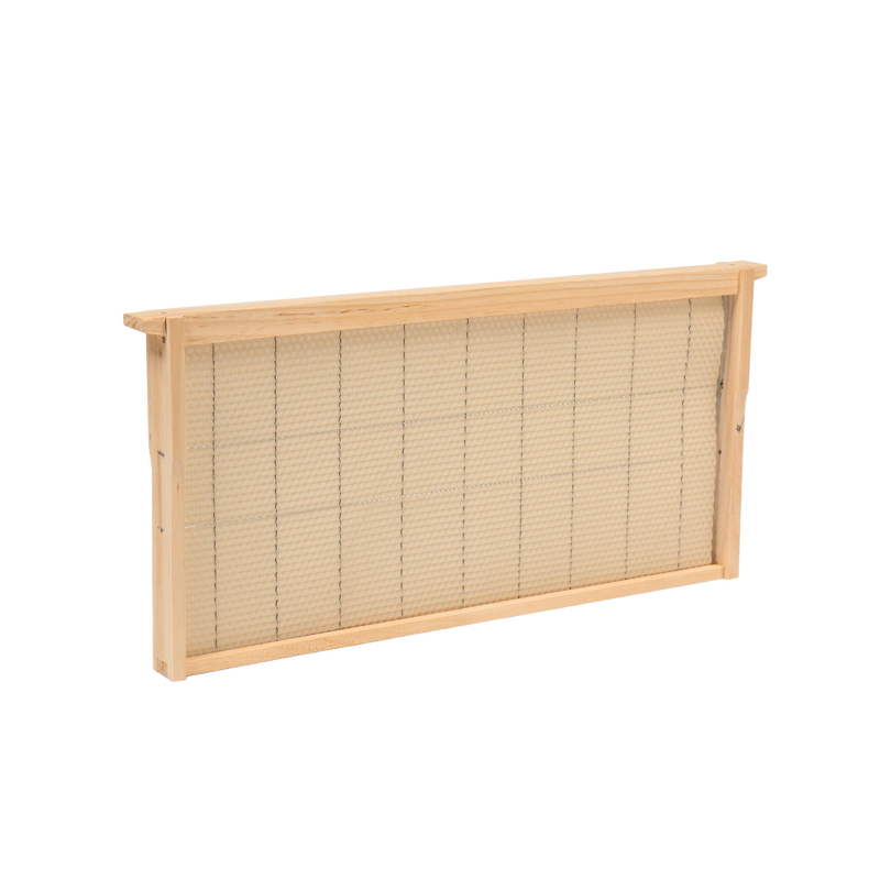 Handcrafted deep wooden bee frame with wired natural beeswax foundation, Amish made in USA, compatible with 5-, 8-, and 10-frame hives in Farm, Garden & Tool and Beekeeping Supplies collections.