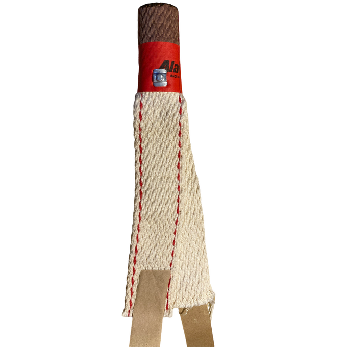 Natural fiber oil lamp wick with red stitching and brown top, designed for use in lamps and lighting, parts and accessories, wicks and mantles collections, handcrafted quality.
