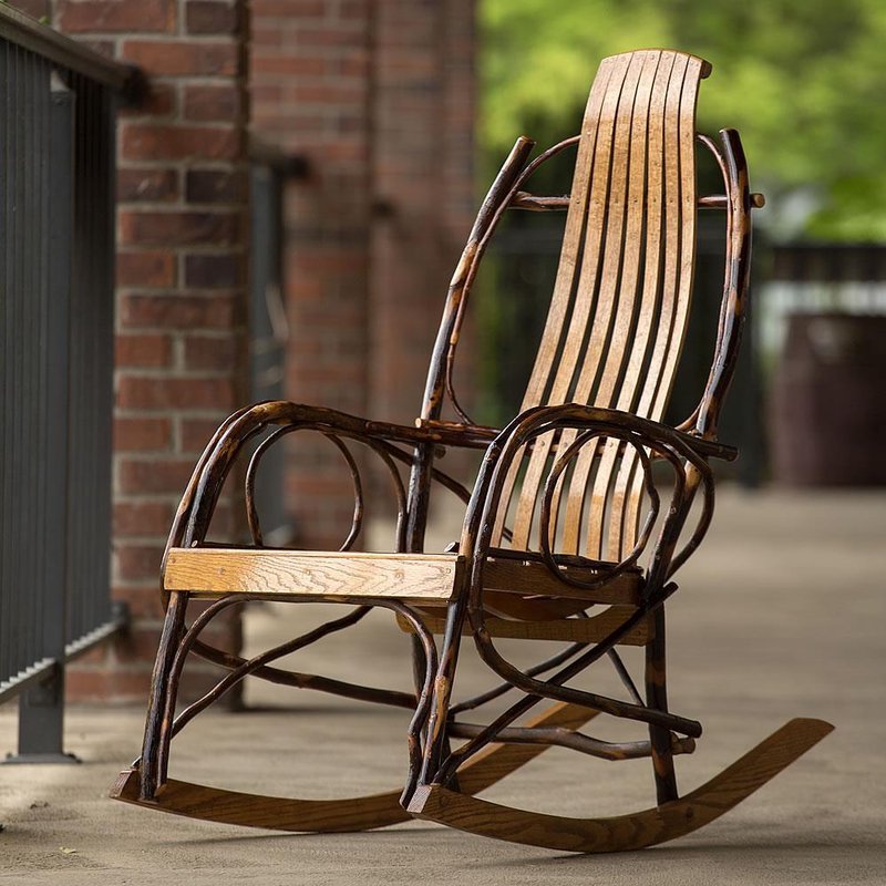 Handcrafted Amish-made rocking chair with a natural wood slat back and rustic bentwood frame, ideal for Home & Decor, Indoor Furniture, USA Made, and Best Sellers collections.
