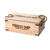 Wooden storage box with rope handles labeled Pioneer Chef Iron Cookset, designed for holding a complete cast iron cookware set, ideal for camping, kitchen, and outdoor use in Farm, Garden & Tool, Kitchen & Food, Camping, Cookware, Cast Iron, Best Sellers, and Promo Eligible collections.