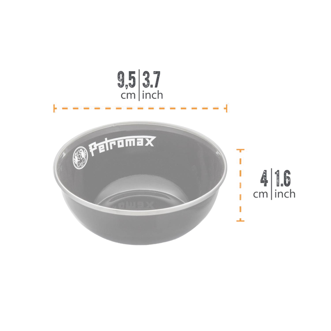 Gray enamel bowl with Petromax logo, lightweight and durable for outdoor cooking, suitable for camping, kitchen, and garden use, part of Best Sellers and Promo Eligible collections.