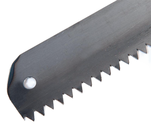 Close-up of a handcrafted, razor-sharp replacement saw blade with precision teeth and mounting hole, designed for fast and accurate cutting, featured in Farm, Garden & Tool and USA Made collections.