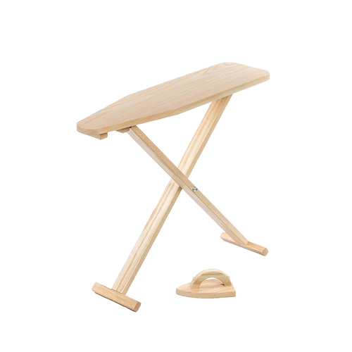 Handcrafted Amish made wooden toy ironing board and small wooden iron, made from smooth unfinished oak for indoor play and children's toys, USA made and best seller.