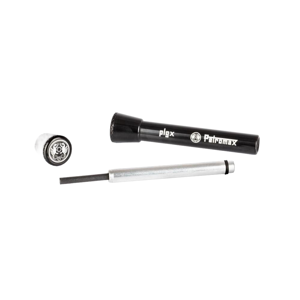 Compact and portable firestarter with metal plunger and cap, designed for reliable campfire ignition, ideal for camping, emergency supplies, and farm or garden tool collections.