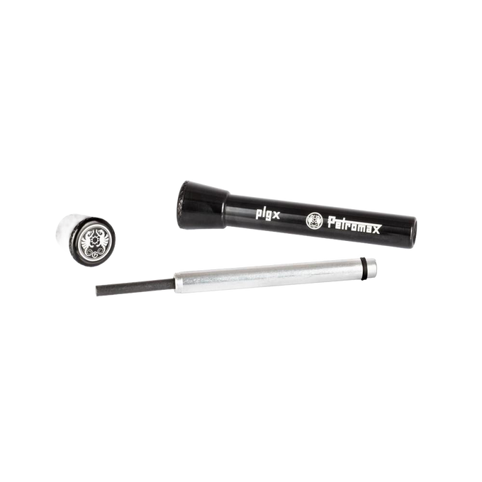 Compact and portable firestarter with metal plunger and cap, designed for reliable campfire ignition, ideal for camping, emergency supplies, and farm or garden tool collections.