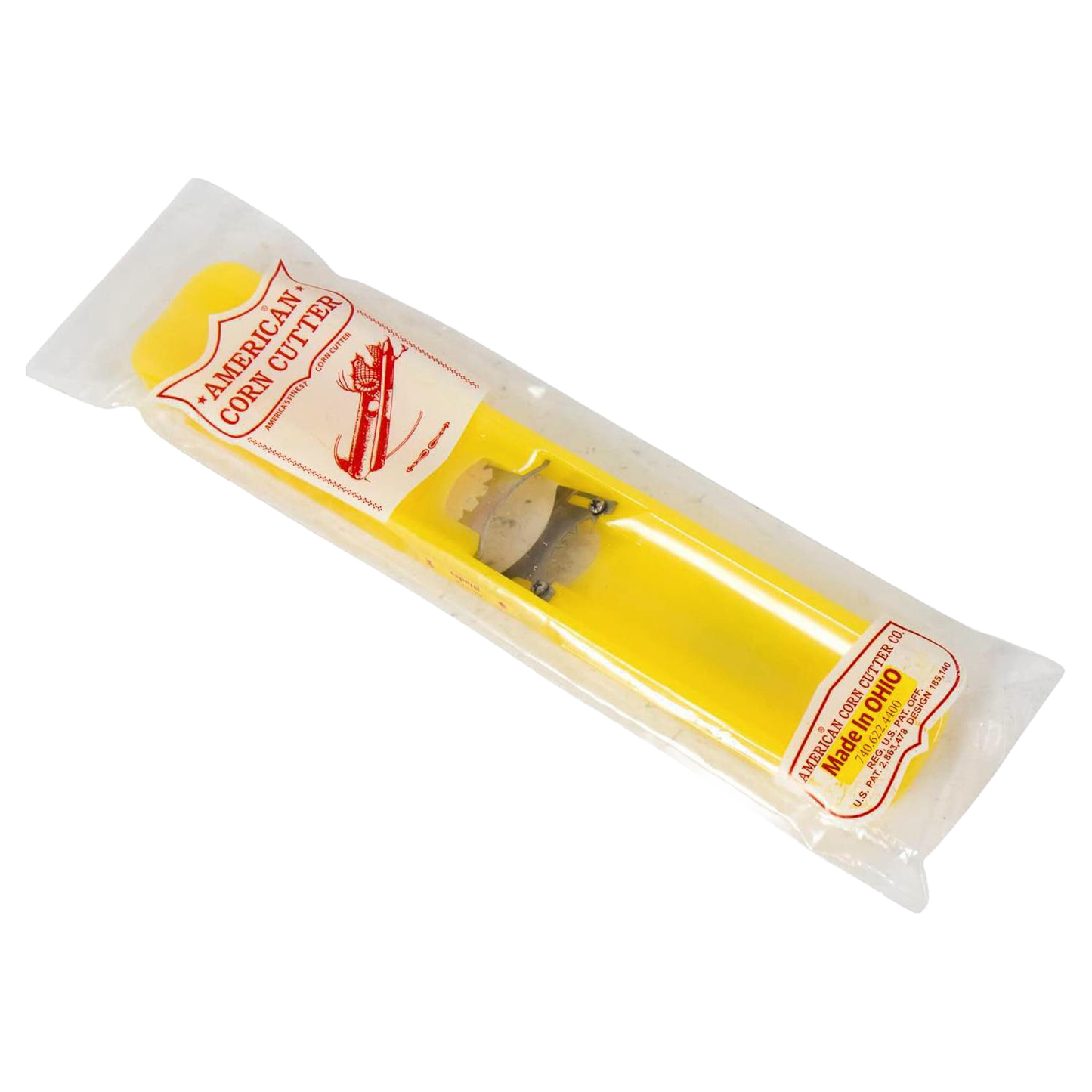 Handcrafted American Corn Cutter with bright yellow handle and stainless steel blade, Amish made in Ohio, perfect for Kitchen & Food, Food Prep, and Choppers and Cutters collections.