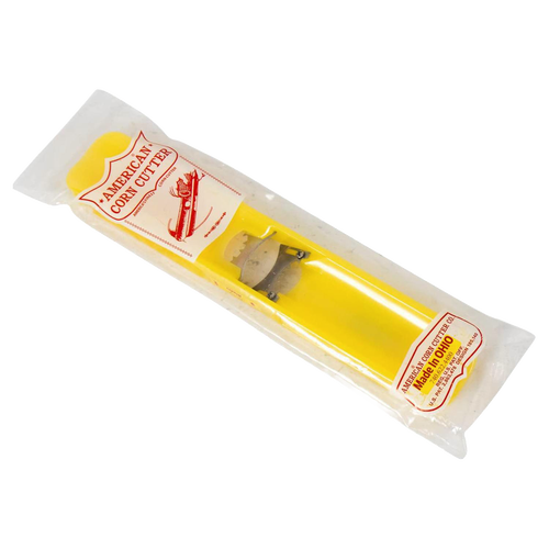 Handcrafted American Corn Cutter with bright yellow handle and stainless steel blade, Amish made in Ohio, perfect for Kitchen & Food, Food Prep, and Choppers and Cutters collections.