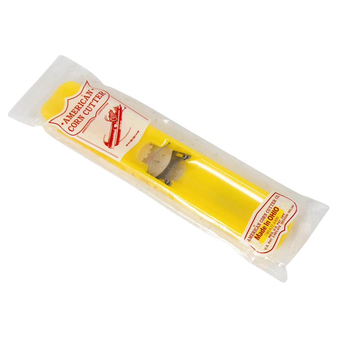 Handcrafted American Corn Cutter with bright yellow handle and stainless steel blade, Amish made in Ohio, perfect for Kitchen & Food, Food Prep, and Choppers and Cutters collections.
