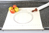 Easy-to-use fabric pastry frame with wooden slats and long metal loops holding it taut on a countertop, shown with an embossed rolling pin and fresh apples, ideal for Kitchen & Food and Baking Supplies collections.