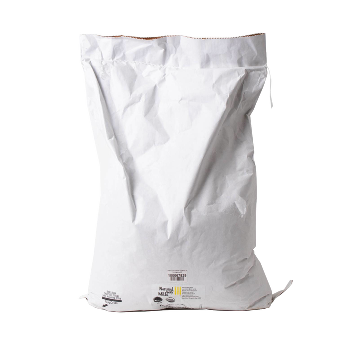 Large white paper bag containing organic whole kernel yellow corn, handcrafted in the USA, suitable for grinding into fresh flour or corn meal, featured in Pantry and Kitchen & Food collections.