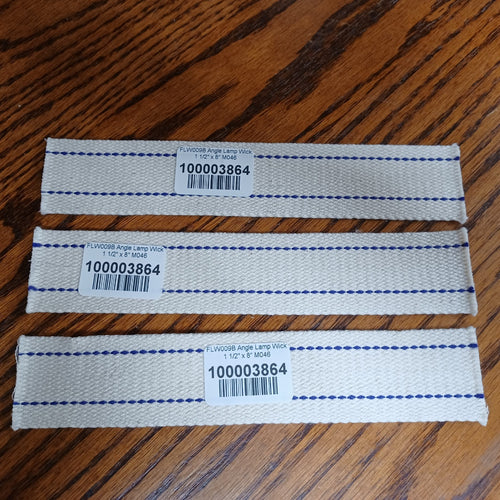 Three handcrafted flat wicks with blue stitched lines on natural cotton fibers, designed for reliable fuel absorption in lamps, ideal for Farm, Garden & Tool and Emergency Supplies.