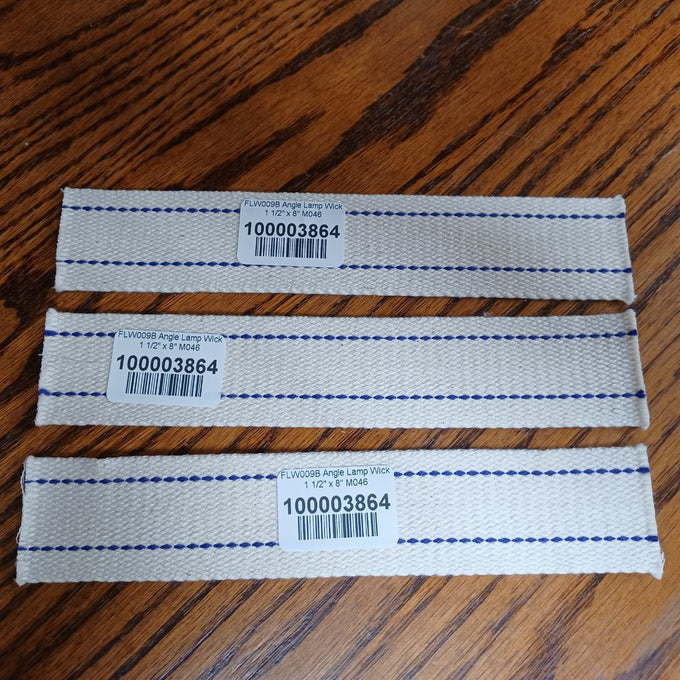 Three handcrafted flat wicks with blue stitched lines on natural cotton fibers, designed for reliable fuel absorption in lamps, ideal for Farm, Garden & Tool and Emergency Supplies.