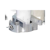 Close-up of a sturdy aluminum clamp securing a white vertical pipe, designed for durable use in deep well water pump systems, part of USA Made and Best Sellers collections.