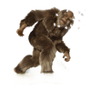 Detailed illustration of a shaggy Sasquatch figure standing on grassy terrain, featuring lifelike fur textures and a dynamic pose, perfect for Games and Puzzles and Children’s Toys collections.