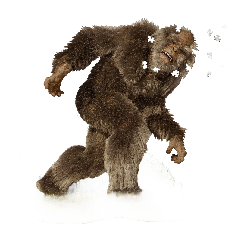 Detailed illustration of a shaggy Sasquatch figure standing on grassy terrain, featuring lifelike fur textures and a dynamic pose, perfect for Games and Puzzles and Children’s Toys collections.