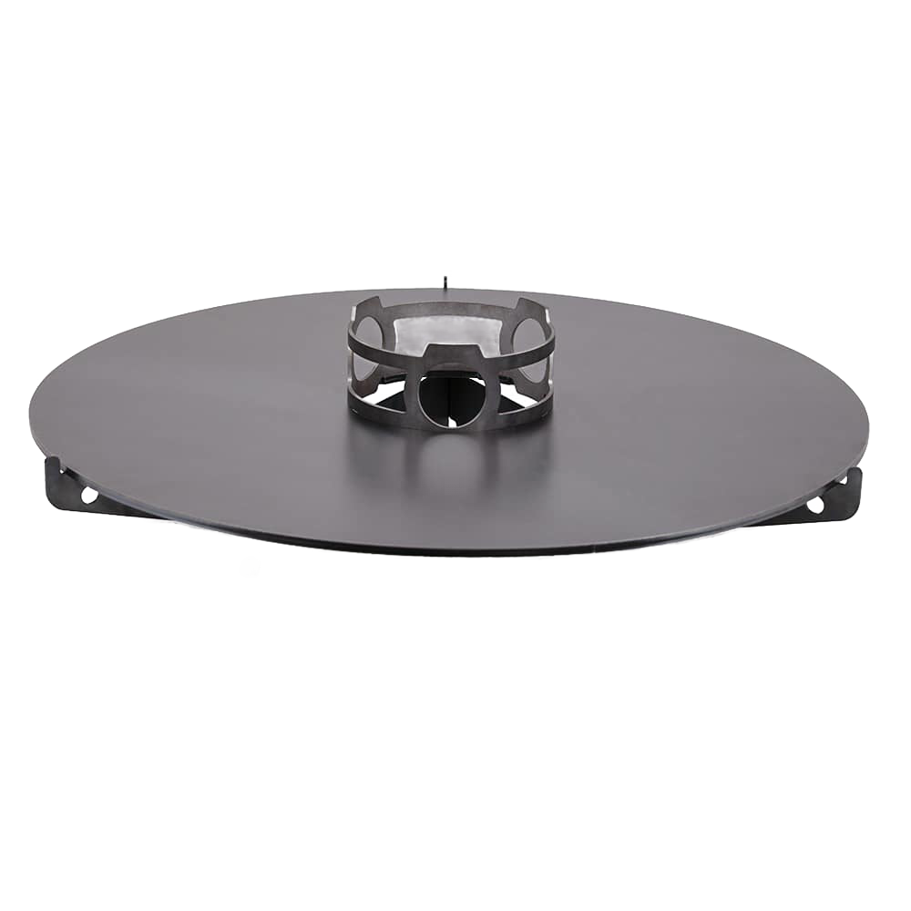Sturdy solid steel cooking plate designed to fit on a Pyron for outdoor roasting, ideal for camping, farm, garden, and best sellers collections.